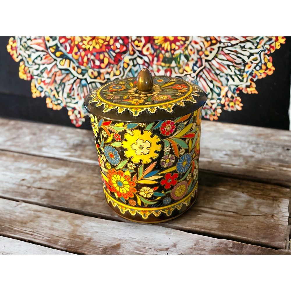 MCM Daher Vintage Stamped Floral Enamel Lidded Canister Midcentury Modern Decor - Picture 7 of 10